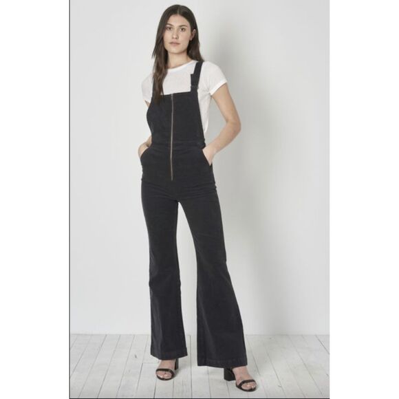 Womens Rolla's Corduroy Flare Leg High Waisted Overalls Size 32 Aussie 14 Black - Picture 1 of 12